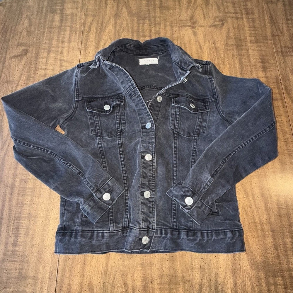 Pacsun Women's Black Denim Jacket Los Angeles Rainbow Embroidered Pockets Small - Picture 1 of 7
